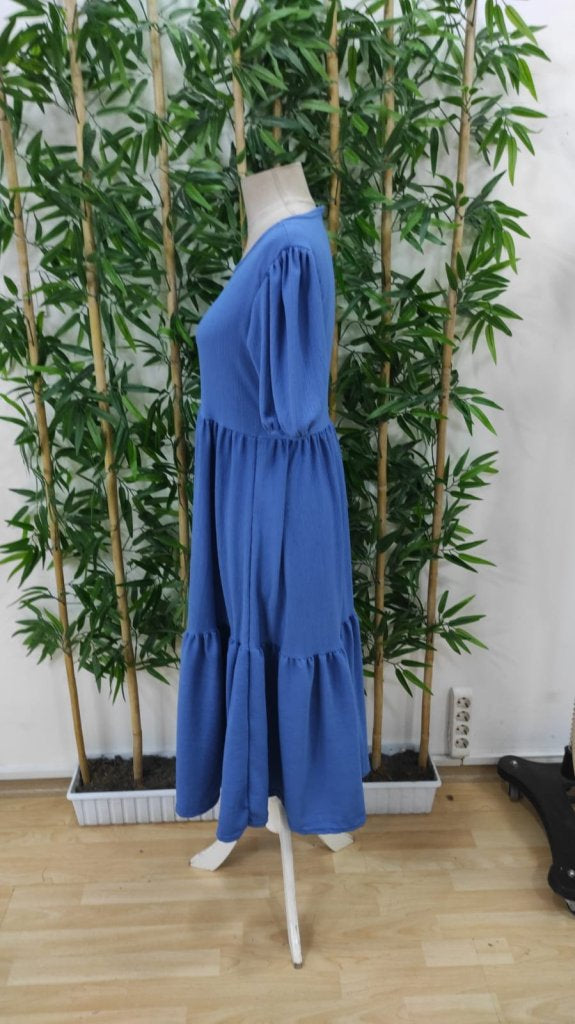 Kadın Kısa Kollu Yakası Açık Katlı Bürümcük Balon Elbise , 35777