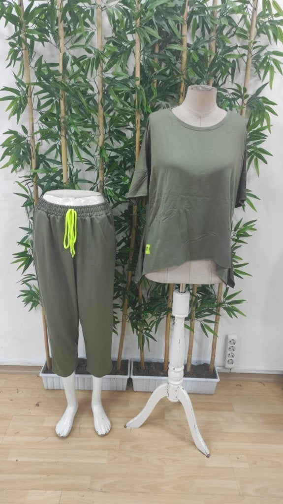 Kadın Kısa Kollu Bisiklet Yaka Viskon Iki Iplik Bluz Ve Pantolon Ikili Takım , 35551