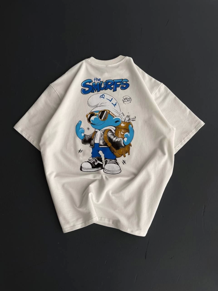 Front and Back Printed Oversize Crew Neck T-shirt - White
