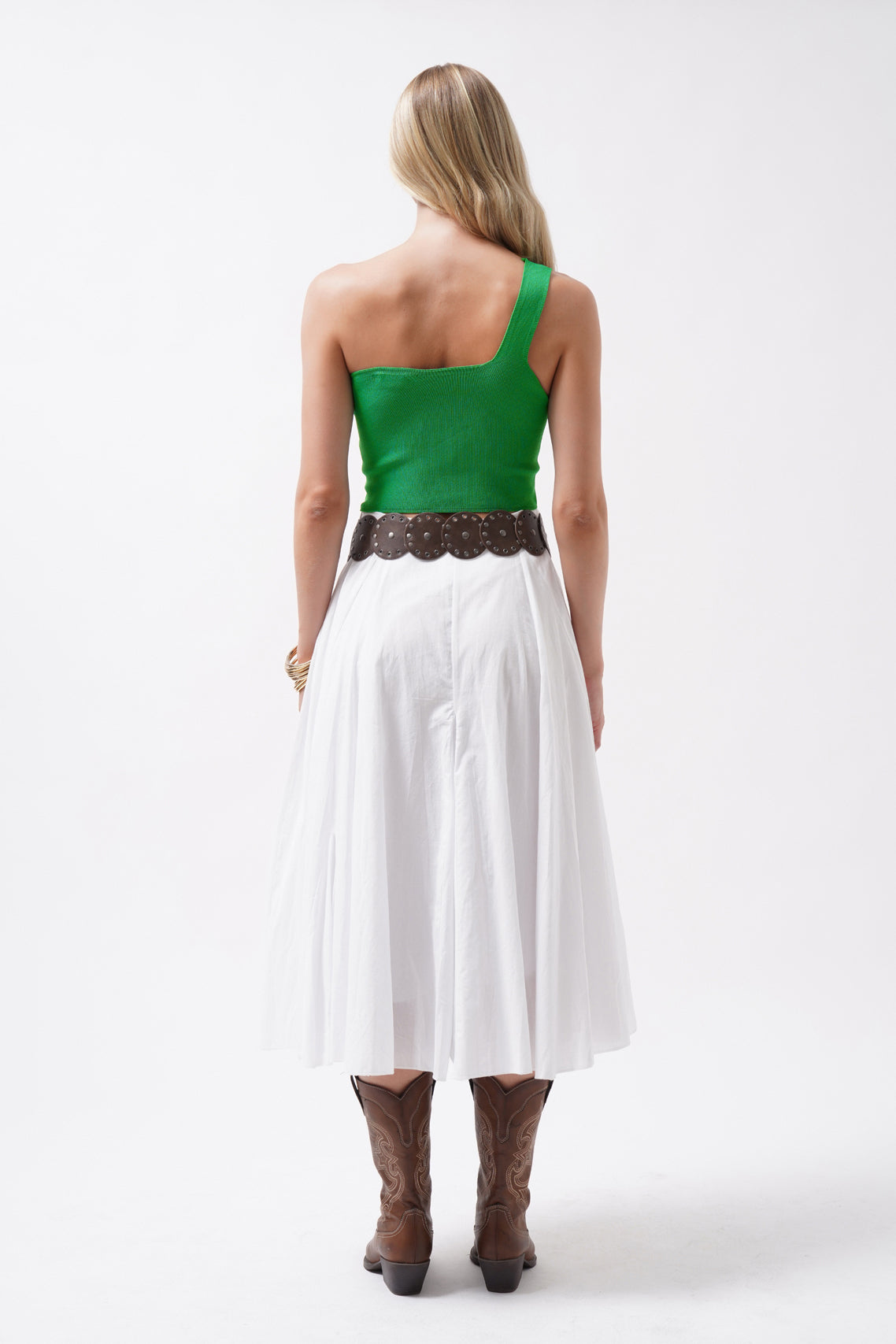 Tek Omuz Crop Yeşil Bluz