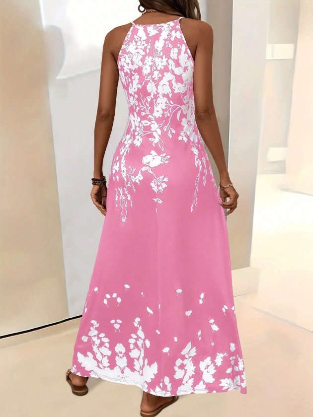 Women's Sleeveless V Neck Patterned Long Supreme Dress