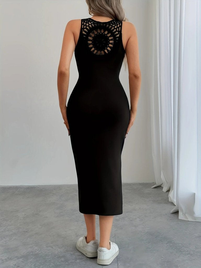 Kadın Askılı Yuvarlak Yakalı Yandan Yırtmaçlı Arkası Dantel Detaylı Viskon Elbise , 35572