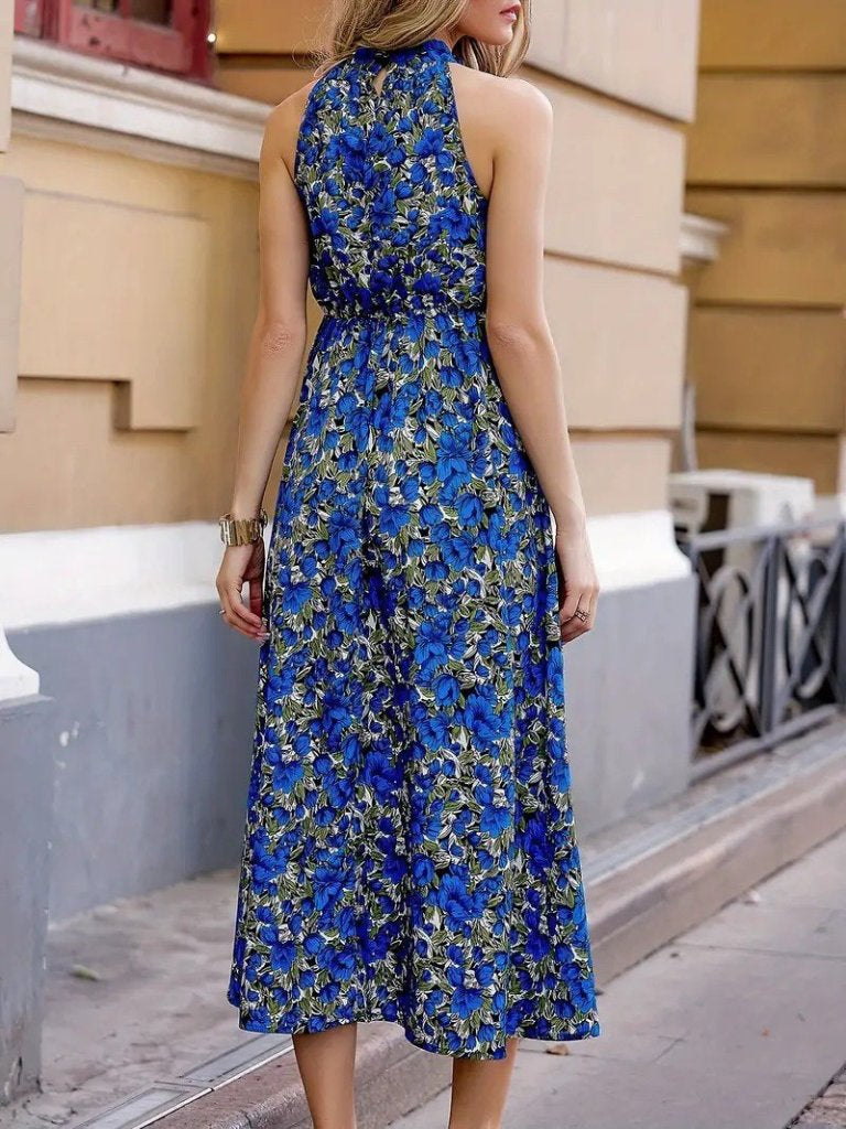Kadın Omuzlardan Açık Daire Yaka Desenli Maxi Süprem Elbise , 35188