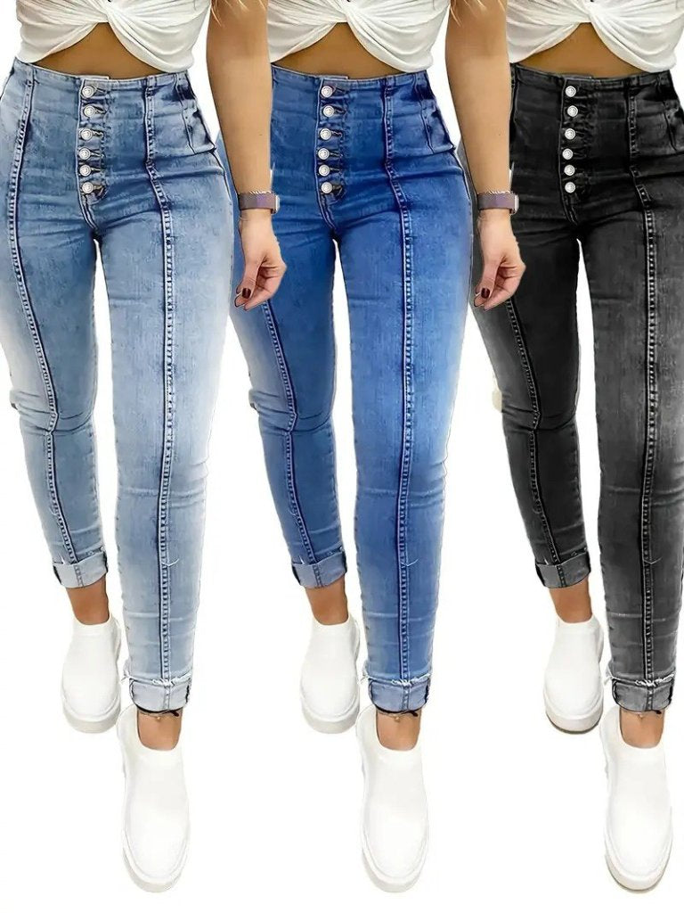 Kadın Yüksek Bel önden Düğmeli Jean Pantolon , 31133