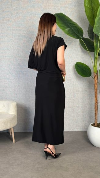 Kadın Kısa Kollu Tek Omuzdan Açık Beli Lastikli Sandy Maxi Elbise , 34334