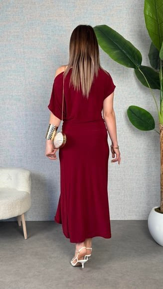 Kadın Kısa Kollu Tek Omuzdan Açık Beli Lastikli Sandy Maxi Elbise , 34333