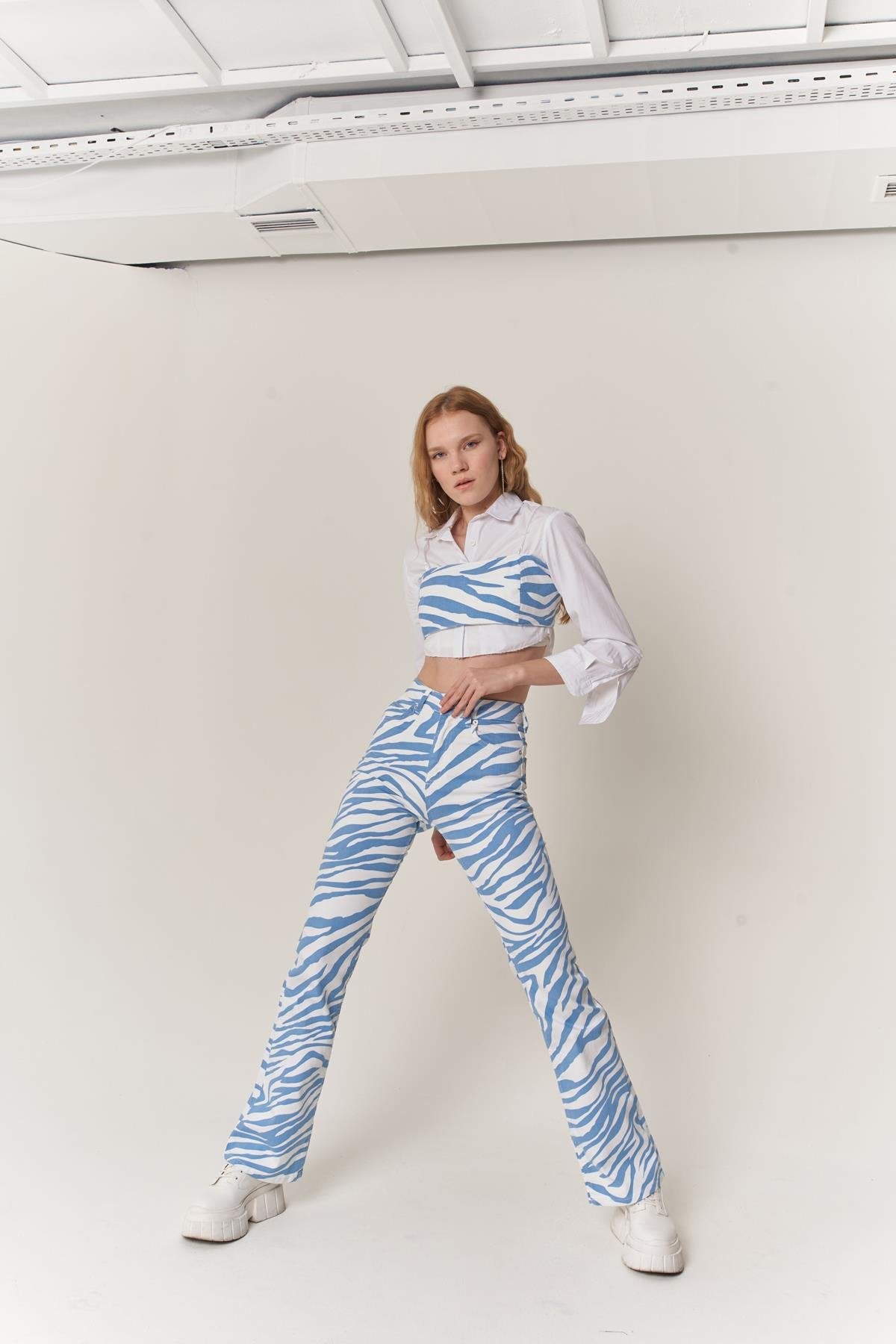 Desenli Blues Büstiyer Mavi