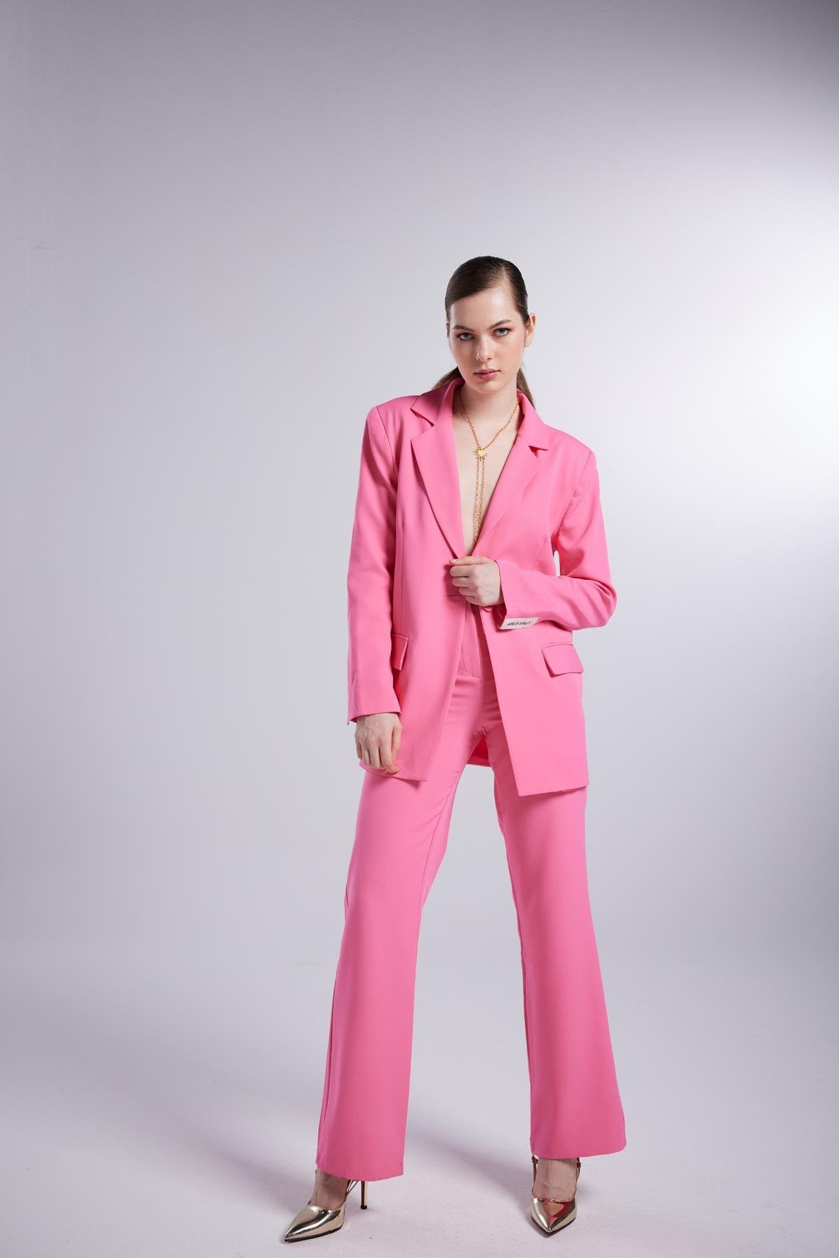 Vatklı Cepli Panky Blazer Ceket Pembe