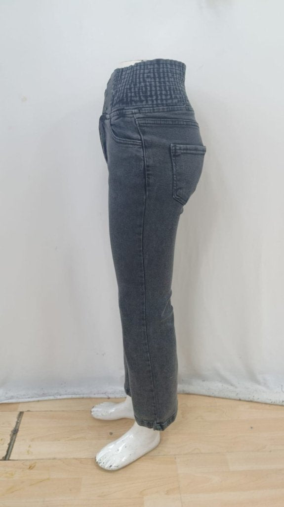Kadın Yüksek Bel Yanları Lastik önü Düğmeli Kot Pantolon , 31782