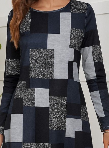 Women's Long Sleeve Round Neck Geometric Supreme Dress