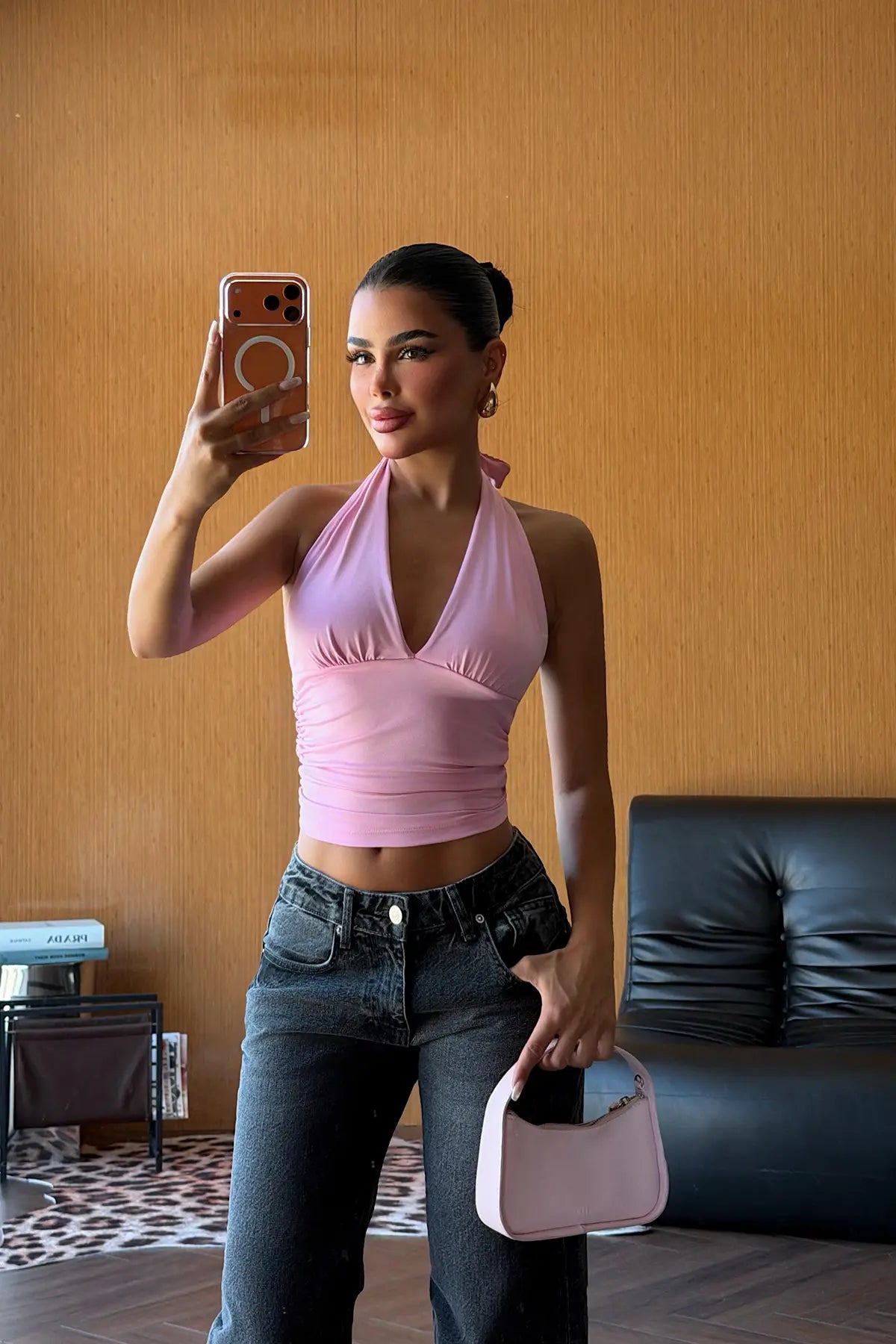 Pembe Sırt Detay Crop Top