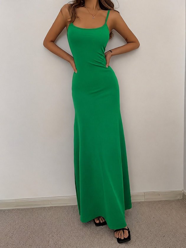 Women's Spaghetti Strap Round Neck Long Sandy Dress