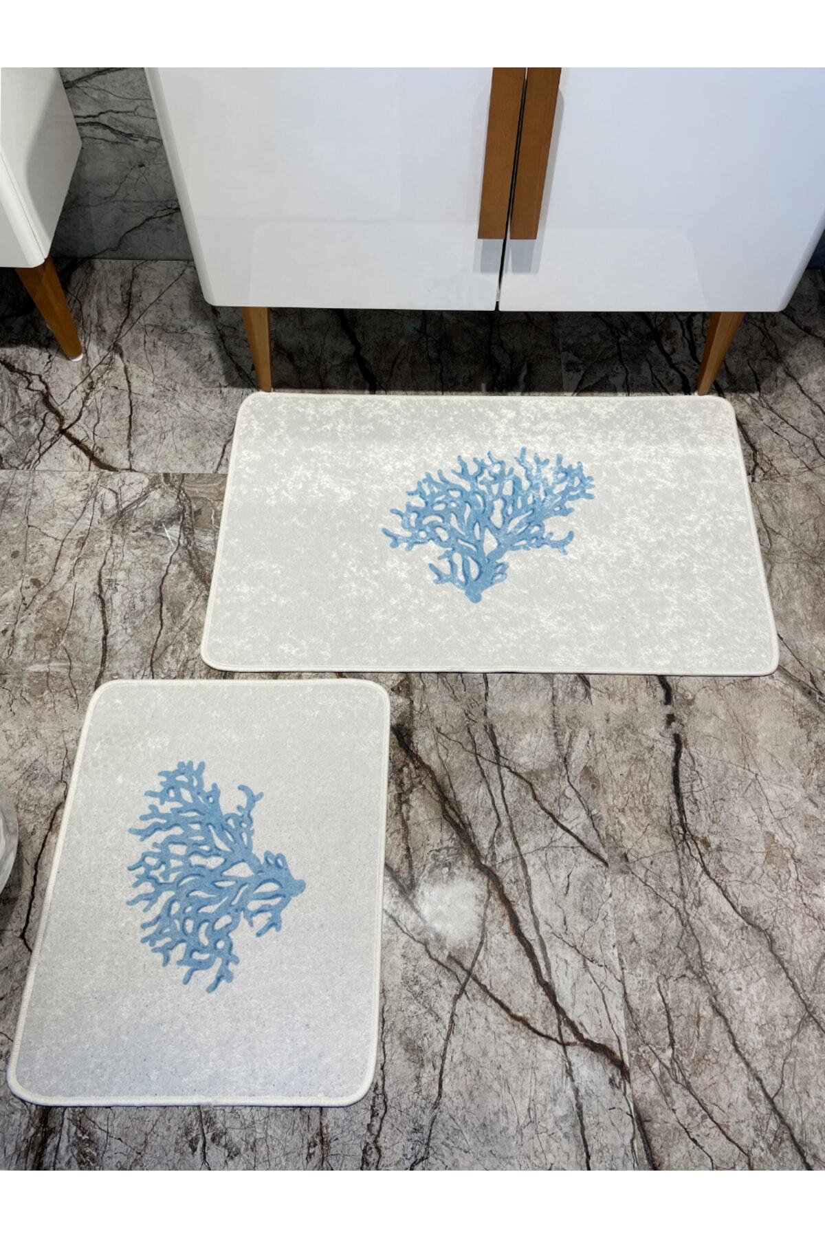 Mercan 2'li Lateks Taban Banyo Paspas Takımı (60X100 - 60X50) LACİVERT