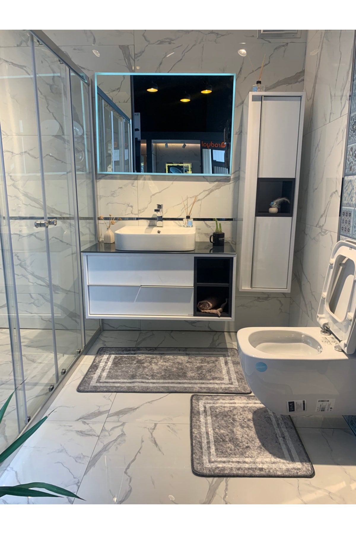 Tracy 2'li Lateks Taban Banyo Paspas Takımı -(EBAT 60X100 60X50) Siyah