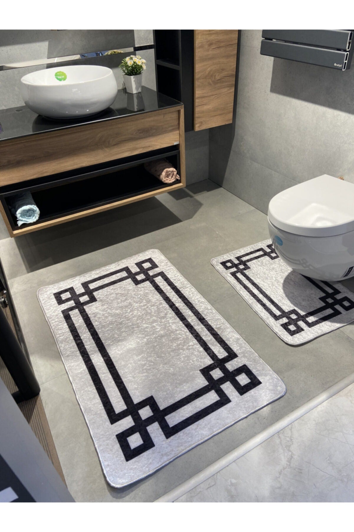 Lateks Taban (60X100 - 60X50) İkili Banyo Paspas Takımı - VİZON KAHVE