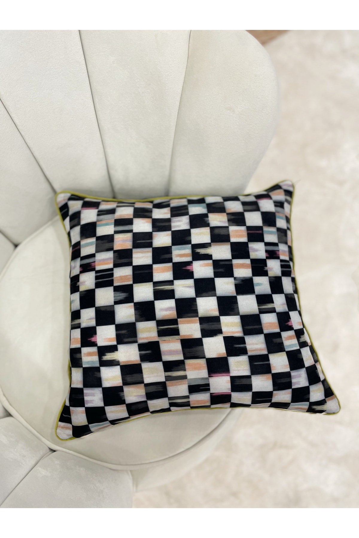 Damalı Soft Yumuşak Kumaş Kenar Biyeli Kırlent Kılıfı (45x45)