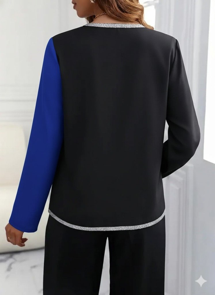 Women's Long Sleeve V Neck Sequin Embroidered Imported Crepe Blouse