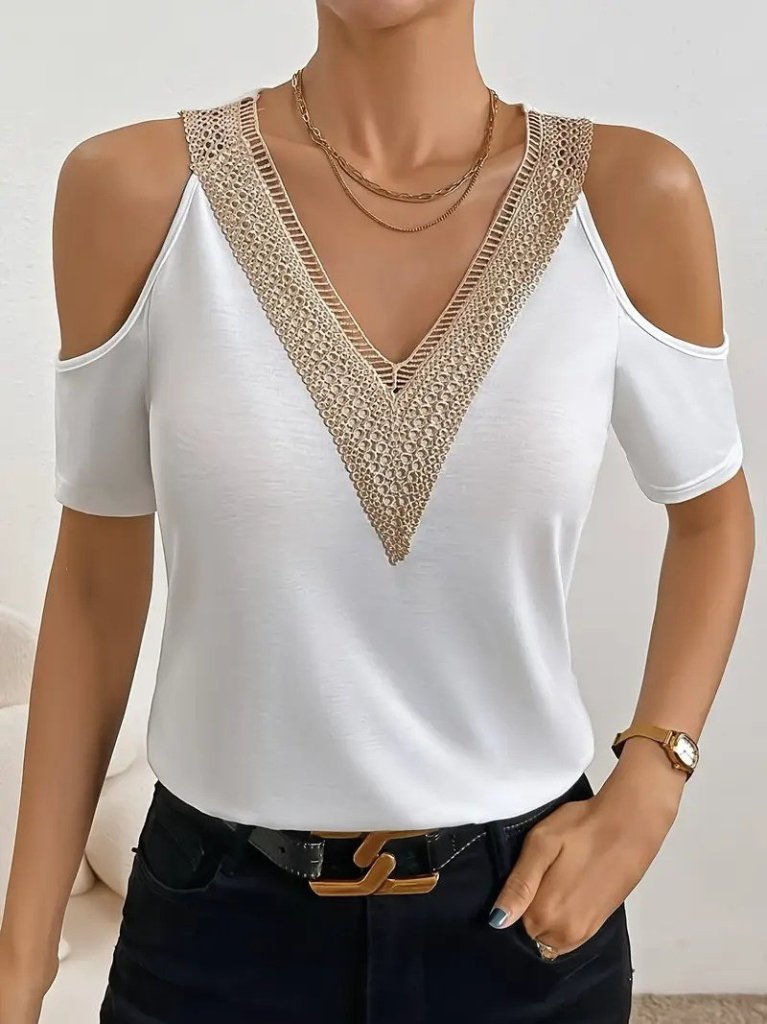 Women's Off-Shoulder V-Neck Viscose Blouse