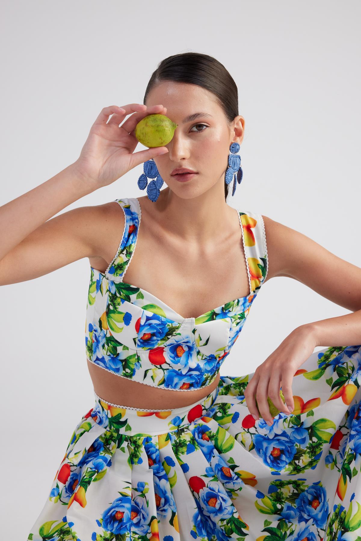 Gloplu Desenli Askılı Ravello Büstiyer Mavi