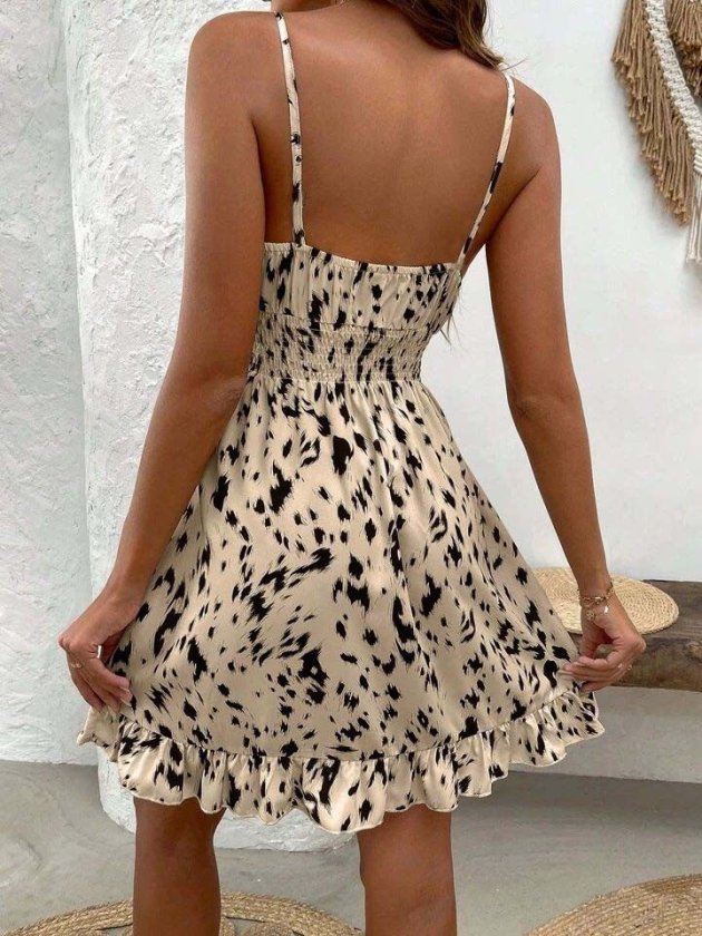Women's Spaghetti Strap Gathered Neck Elastic Waist Short Supreme Dress