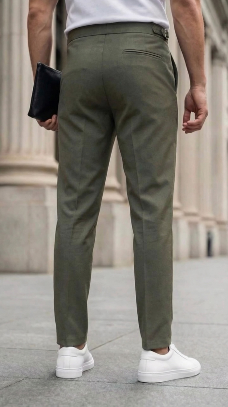 Men's Buckle Detail Oldmoney Fabric Pants