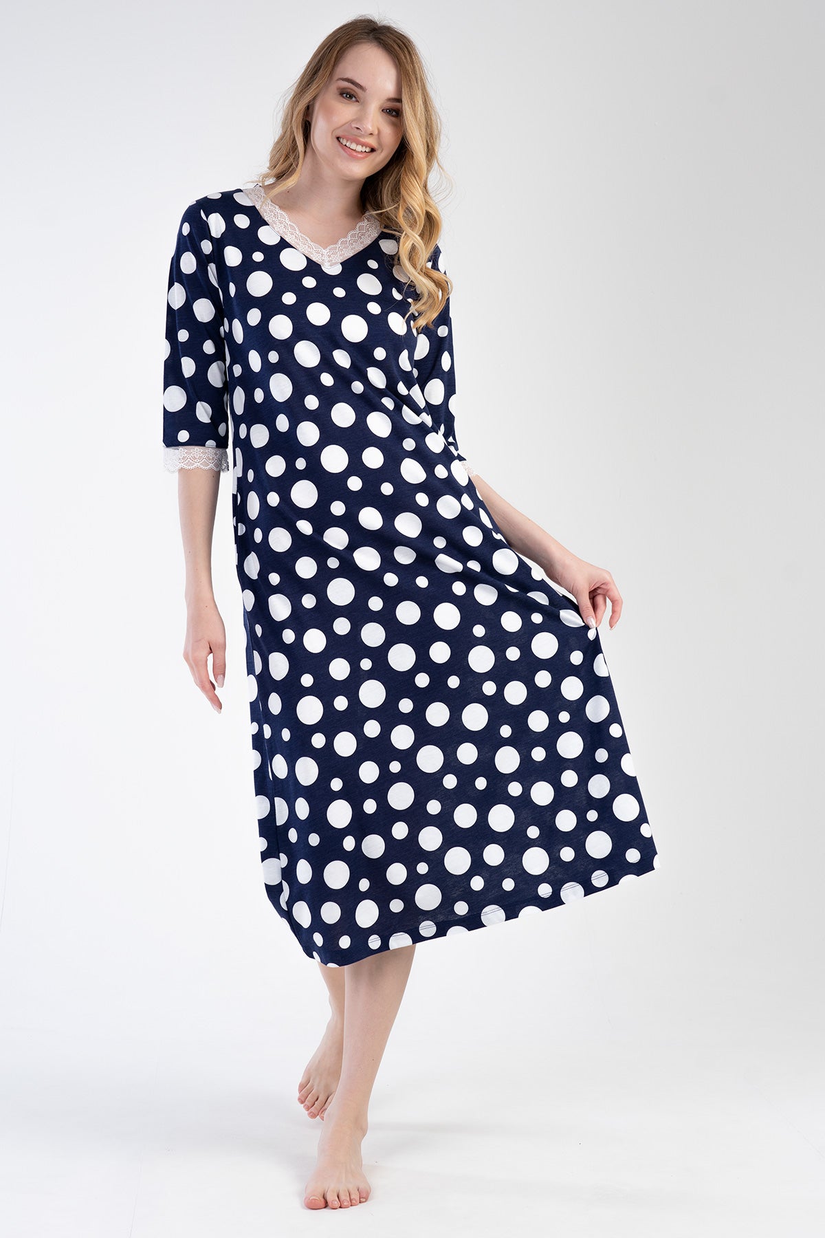 KADIN P.MODAL V YAKA 3/4KOL CEPLI ELBISE