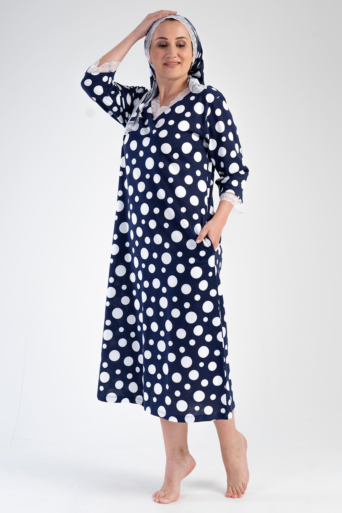 Woman Modal Big Size Indigo V Neck Dress