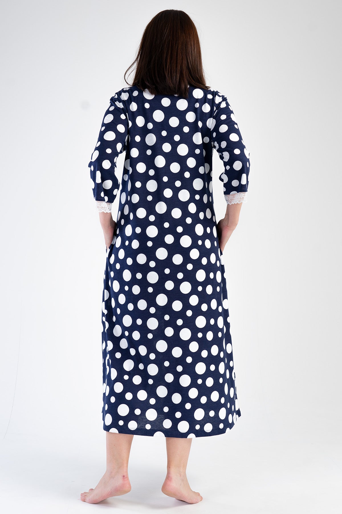 Woman Modal Big Size Indigo V Neck Dress