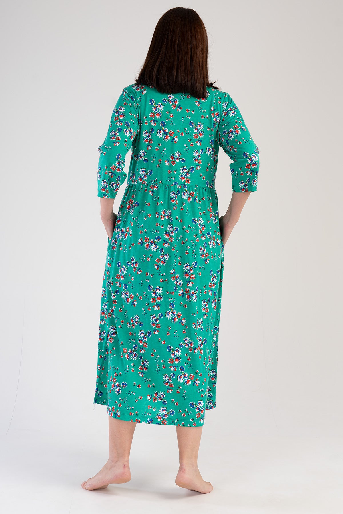 Woman Modal Big Size Green Pocket Detail Dress