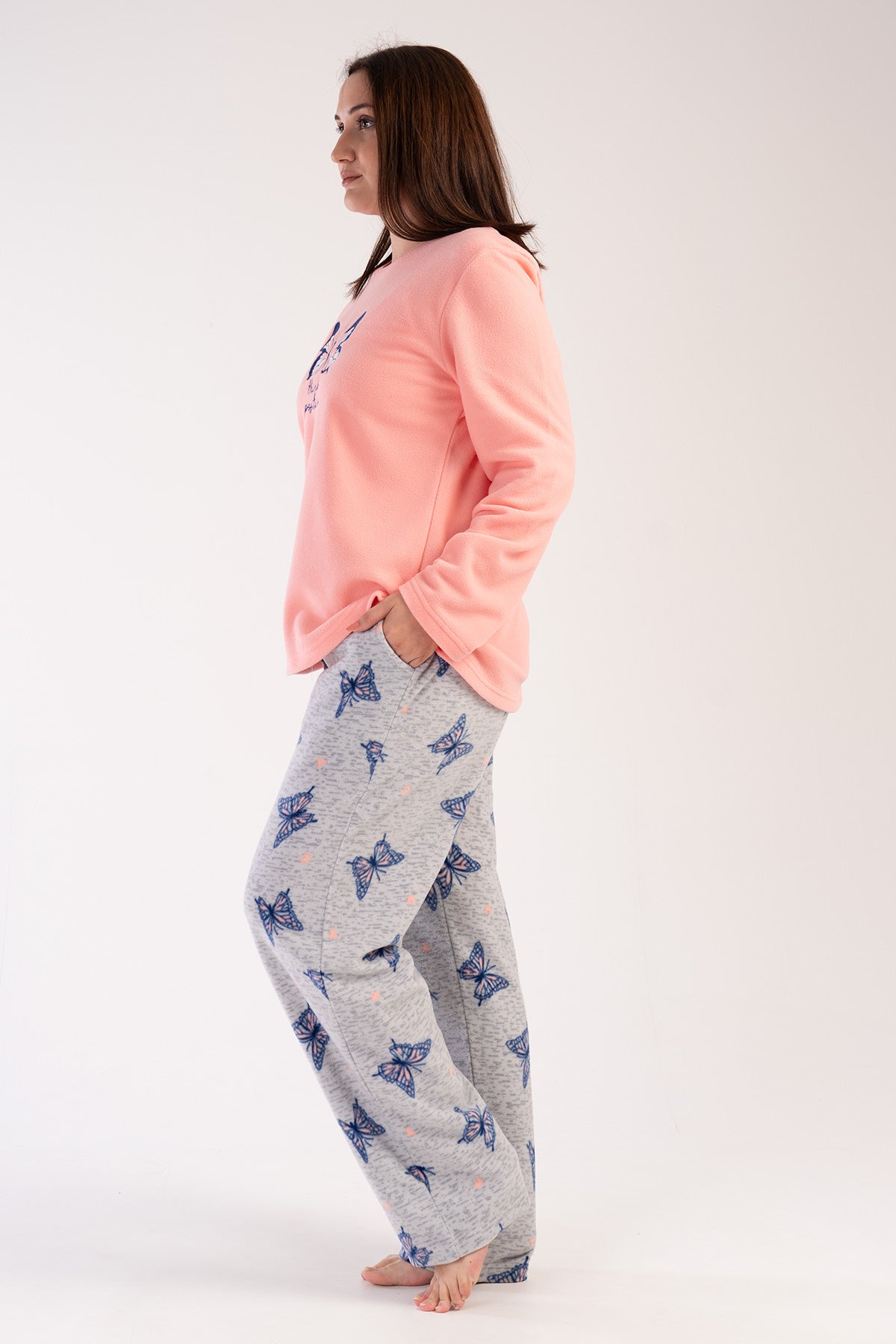 KADIN POLAR XXL O YAKA UZUN KOL ETEGI OVAL CEPLI PIJAMA TAKIM