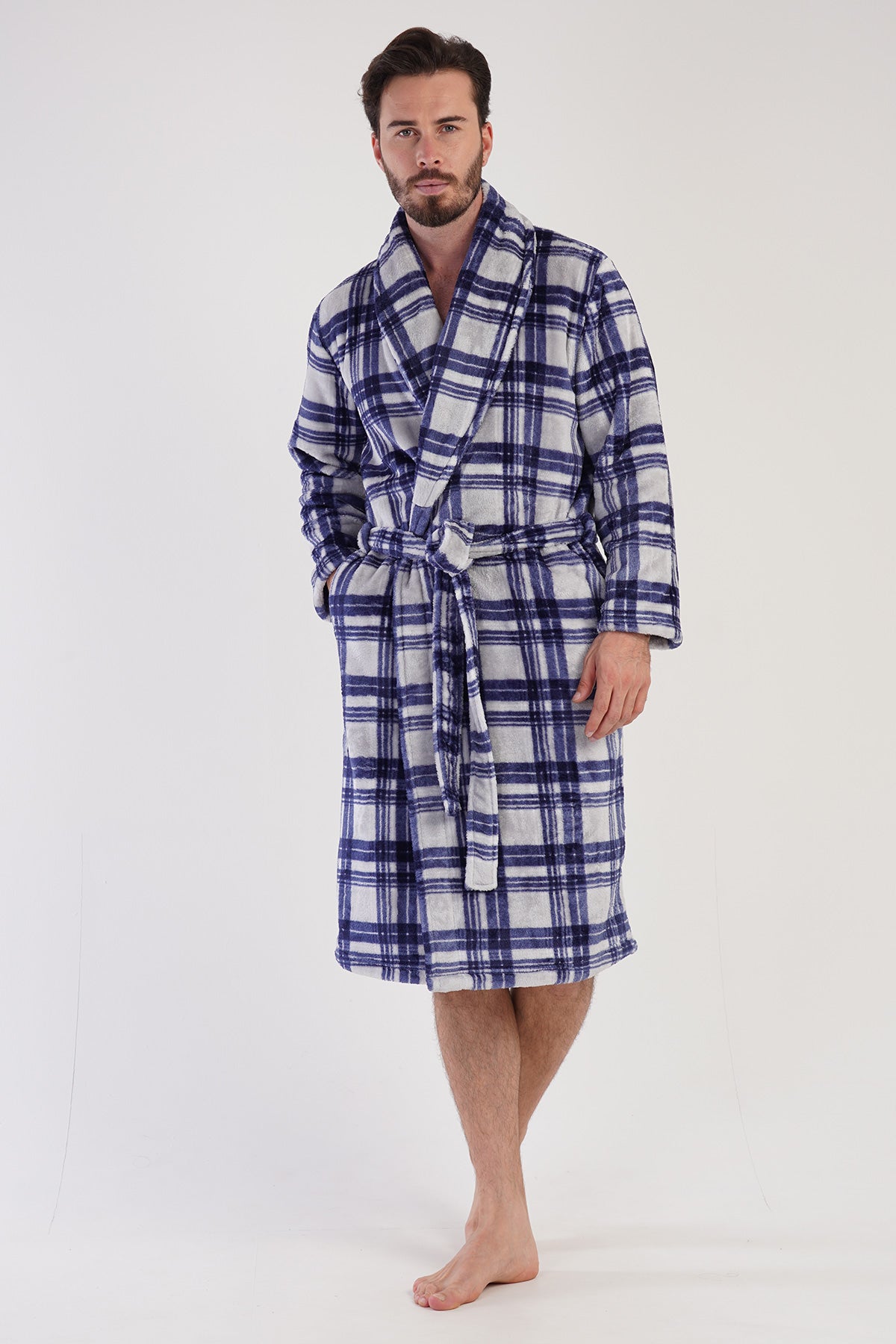 Man Soft Fleece Plaid Dressing Gown
