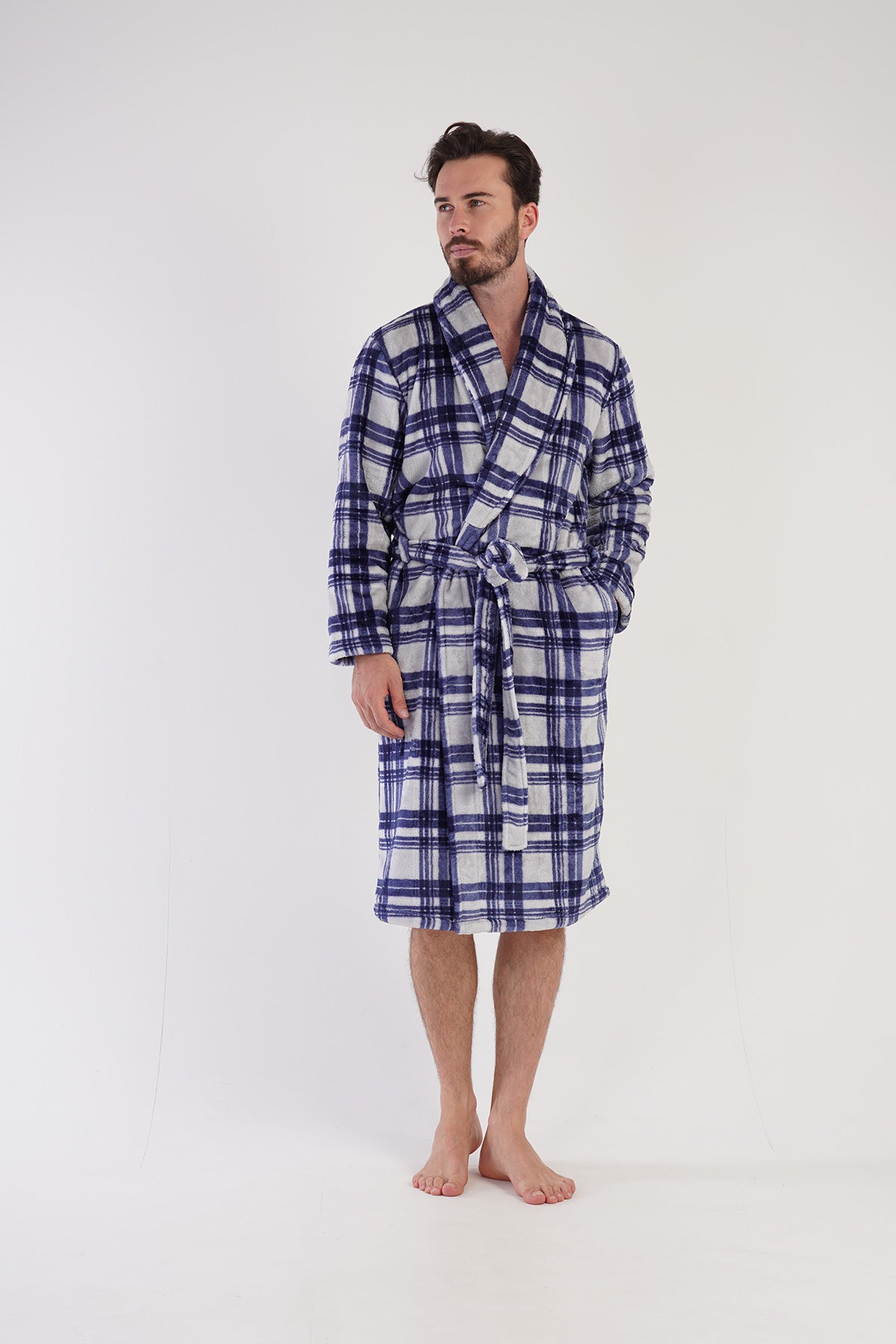 Man Soft Fleece Plaid Dressing Gown