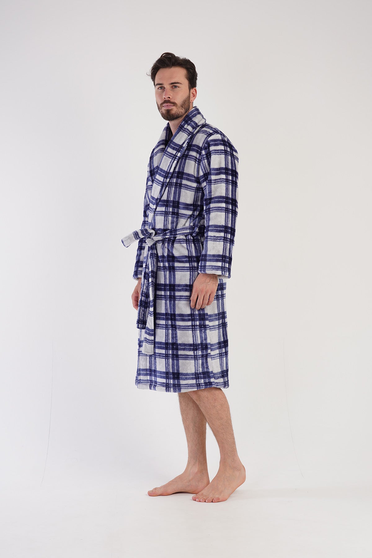 Man Soft Fleece Plaid Dressing Gown