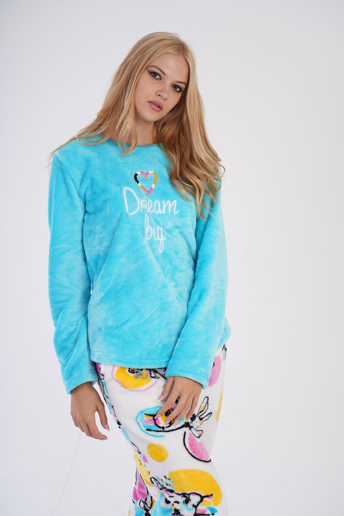 KADIN SOFT O YAKA UZUN KOL ETEGI OVAL MANSETLI CEPLI PIJAMA TAKIM