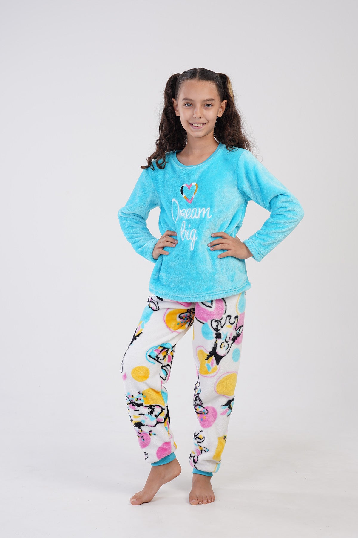 KIZ COCUK SOFT O YAKA UZUN KOL ETEGI OVAL MANSETLI PIJAMA TAKIM(7-8/13-14)