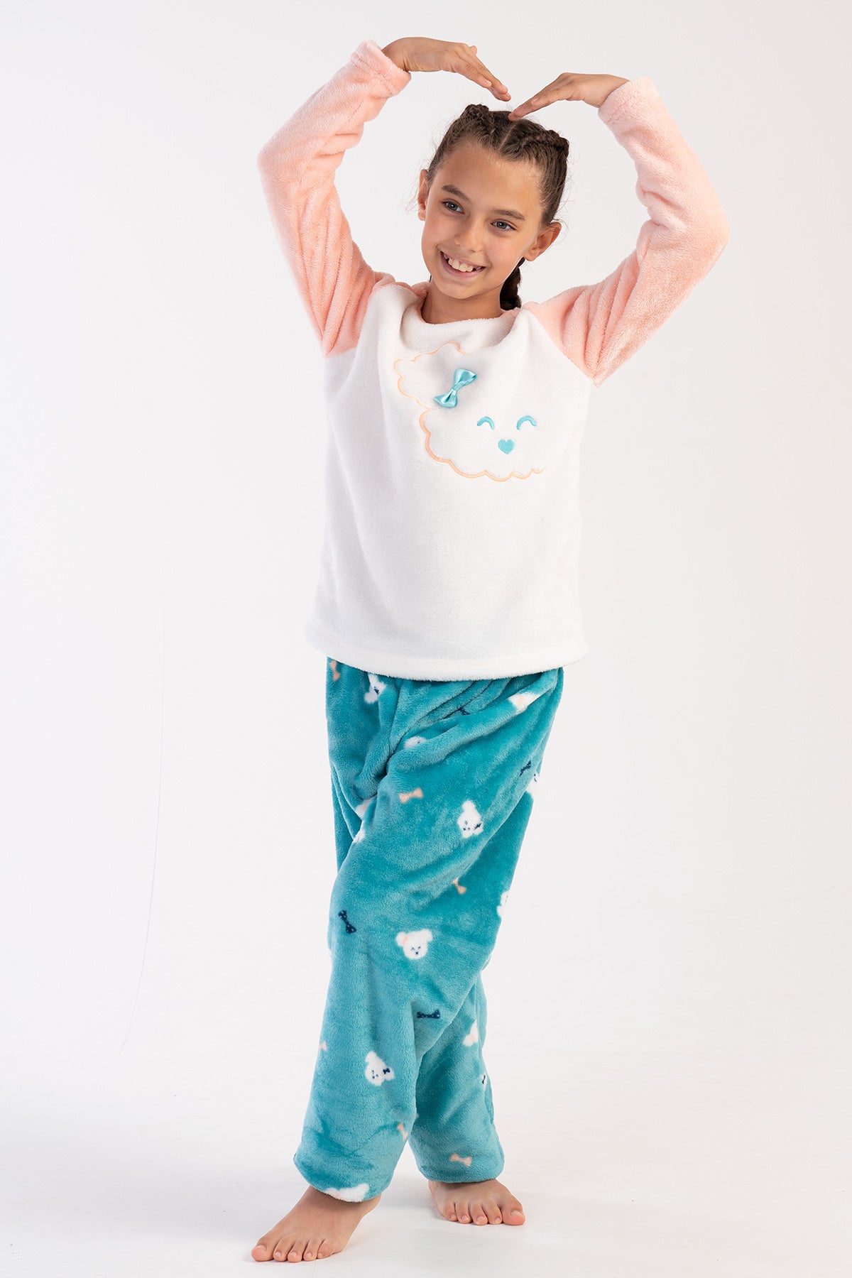KIZ COCUK SOFT O YAKA REGLAN UZUN KOL ETEGI OVAL PIJAMA TAKIM( 7-8/13-14)
