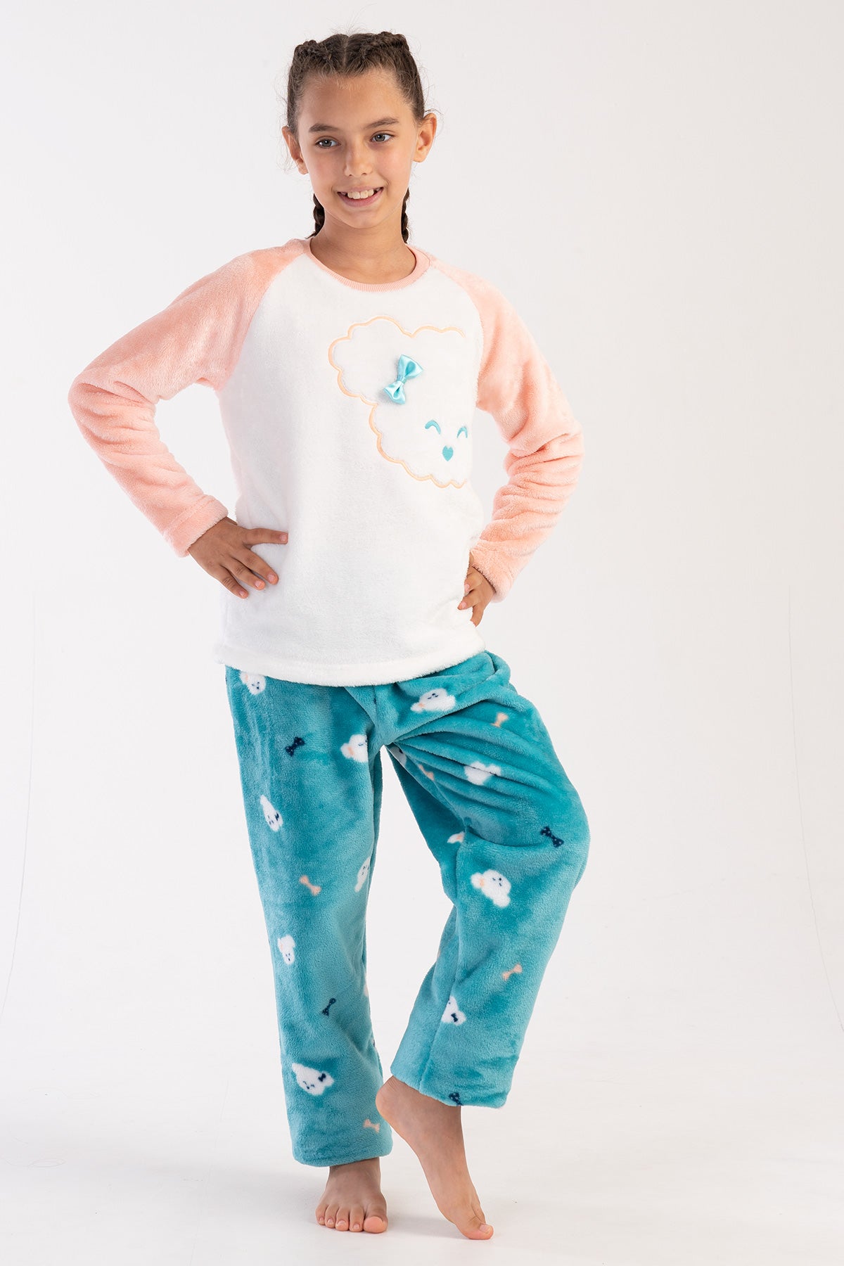 KIZ COCUK SOFT O YAKA REGLAN UZUN KOL ETEGI OVAL PIJAMA TAKIM( 7-8/13-14)