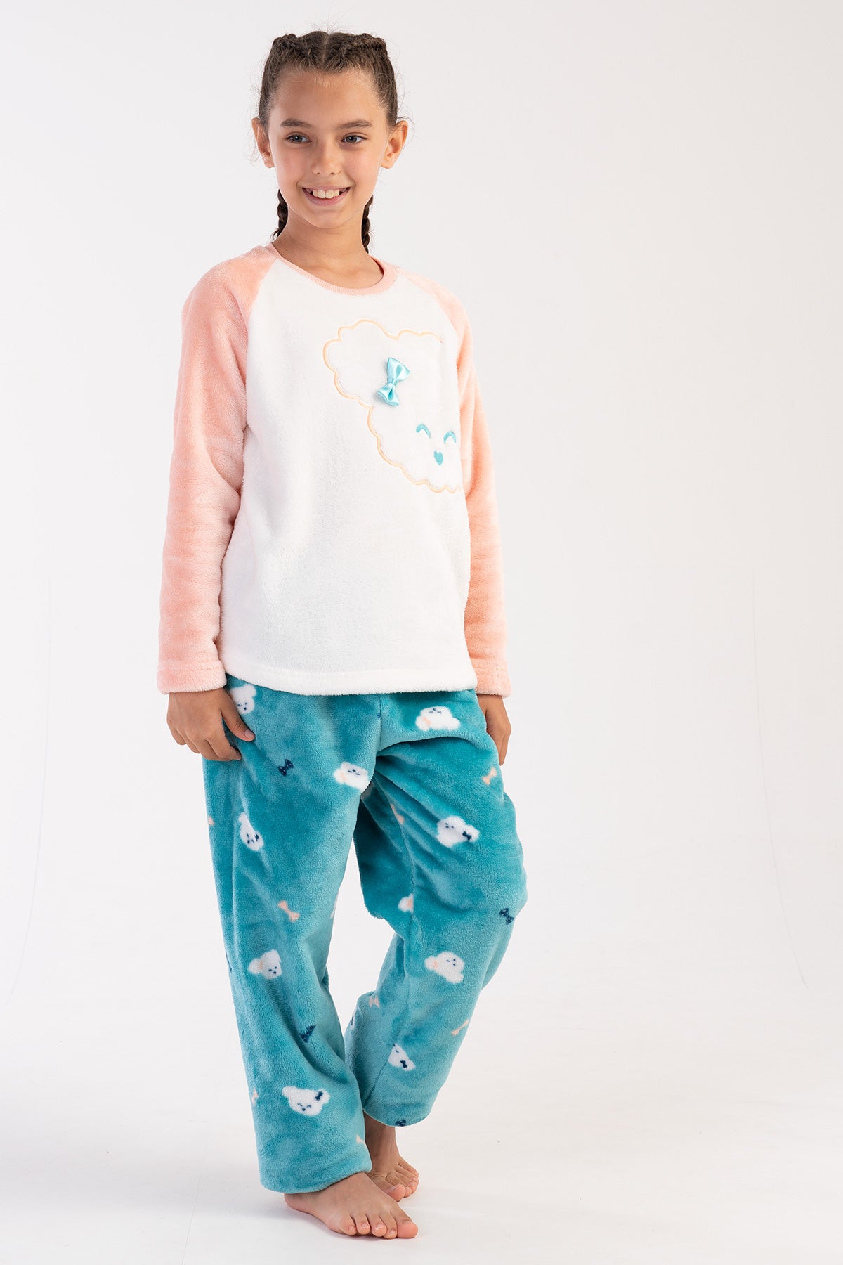 KIZ COCUK SOFT O YAKA REGLAN UZUN KOL ETEGI OVAL PIJAMA TAKIM( 7-8/13-14)