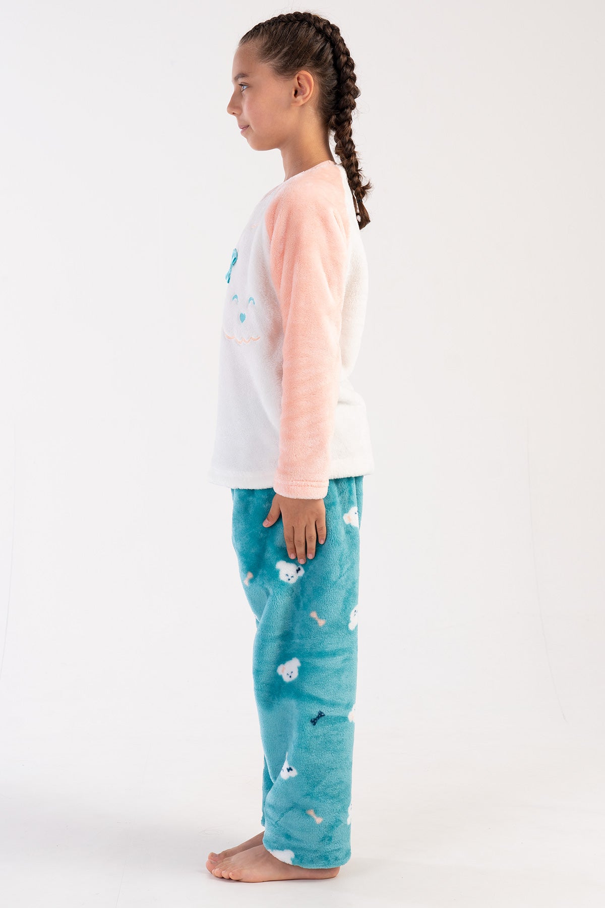 KIZ COCUK SOFT O YAKA REGLAN UZUN KOL ETEGI OVAL PIJAMA TAKIM( 7-8/13-14)