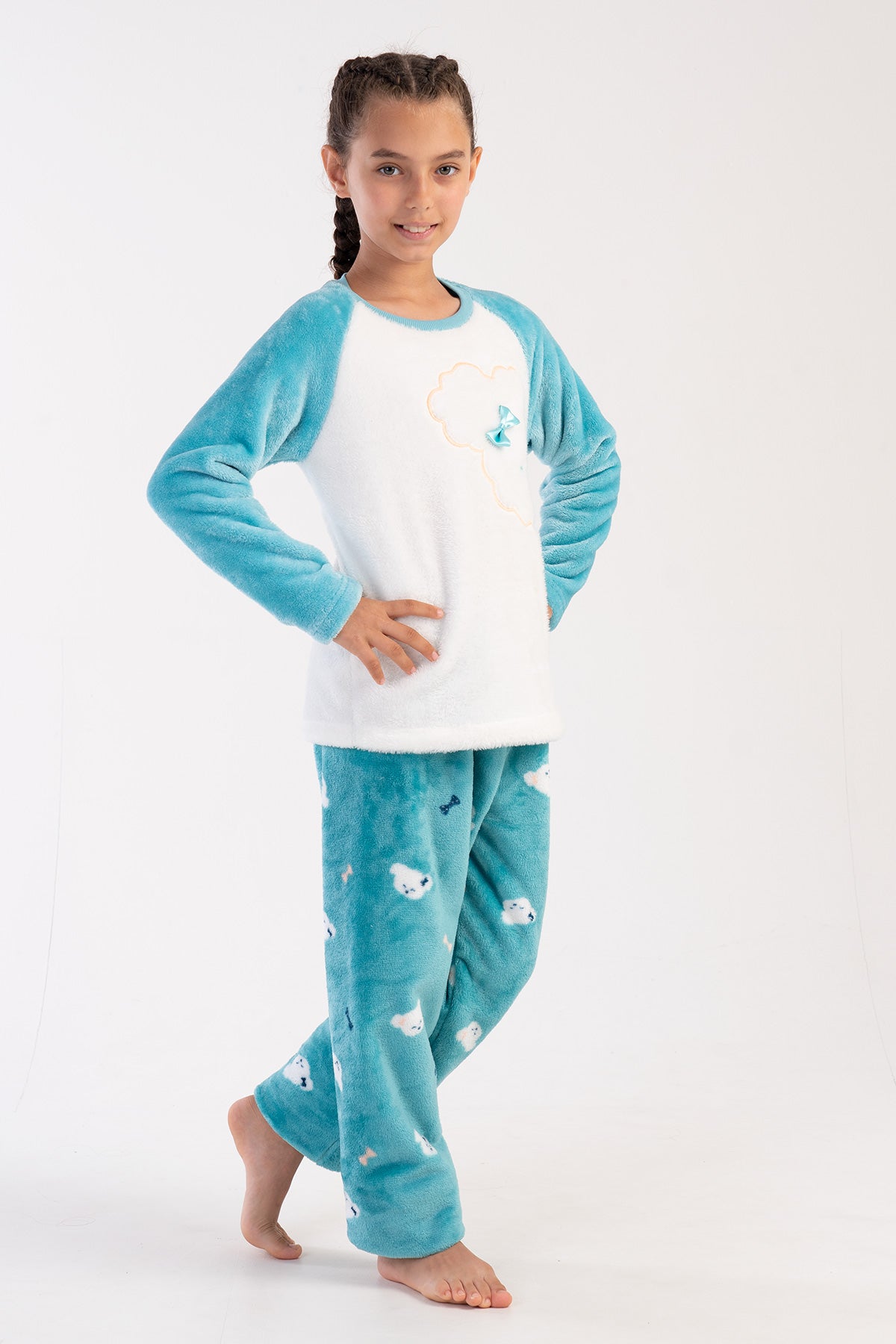 KIZ COCUK SOFT O YAKA REGLAN UZUN KOL ETEGI OVAL PIJAMA TAKIM( 7-8/13-14)