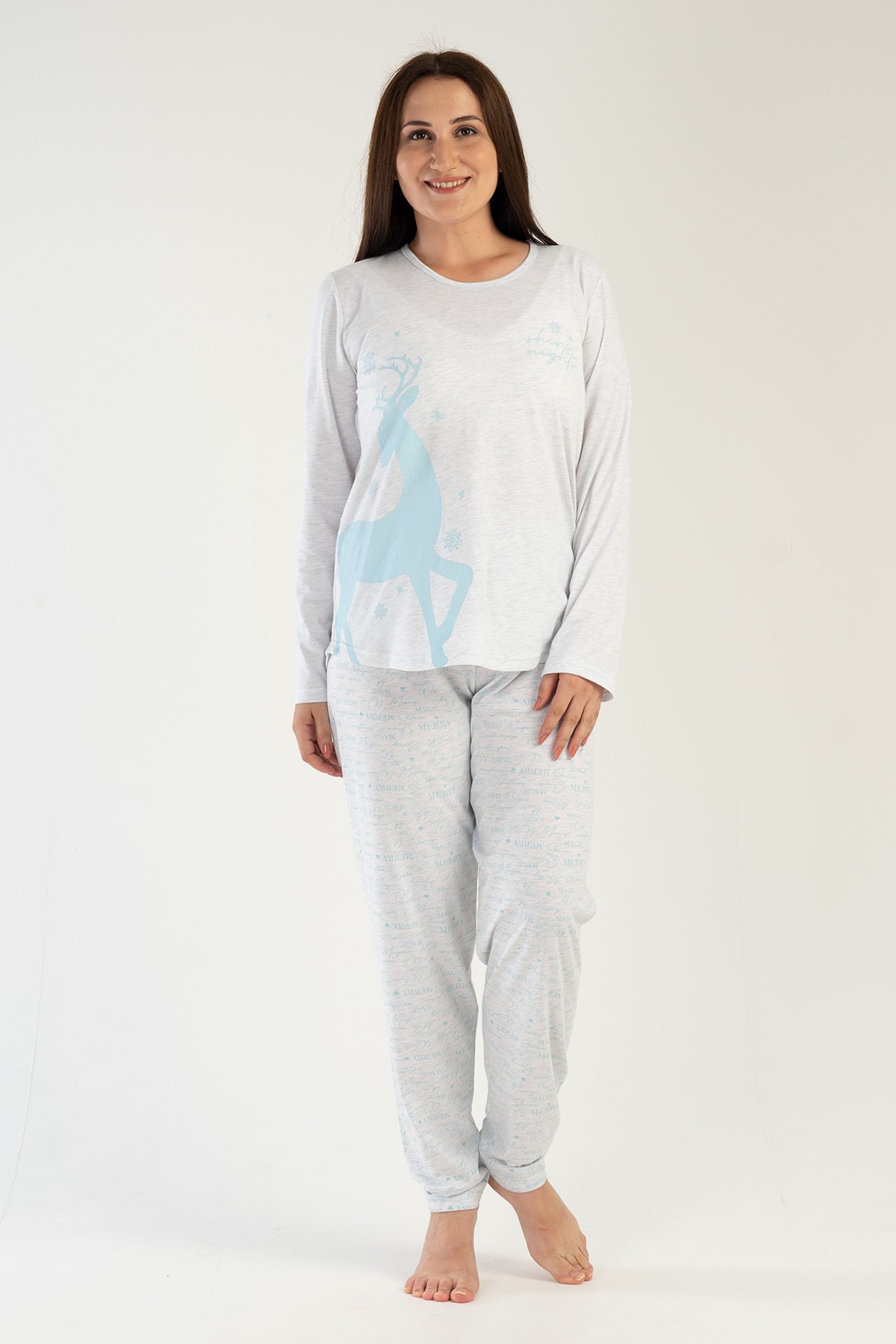 Woman Big Size Crystal Blue Pyjama Set