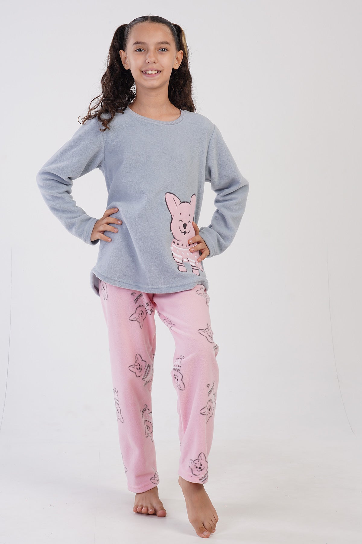 KIZ COCUK POLAR O YAKA UZUN KOL ETEGI OVAL PIJAMA TAKIM(7-8/13-14)