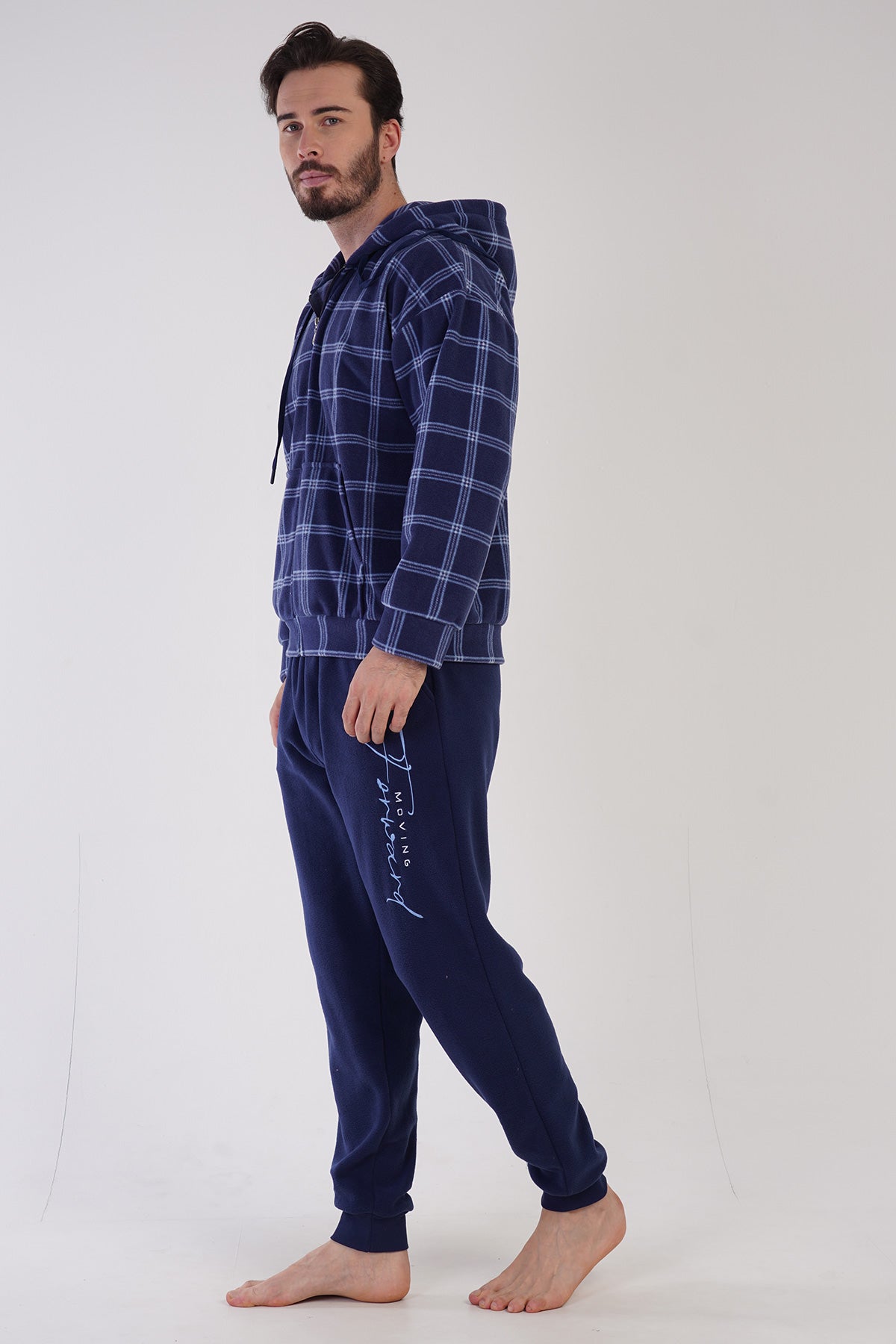 CEPLI ERKEK POLAR KAPSONLU FERMUARLI MANSETLI PIJAMA TAKIM