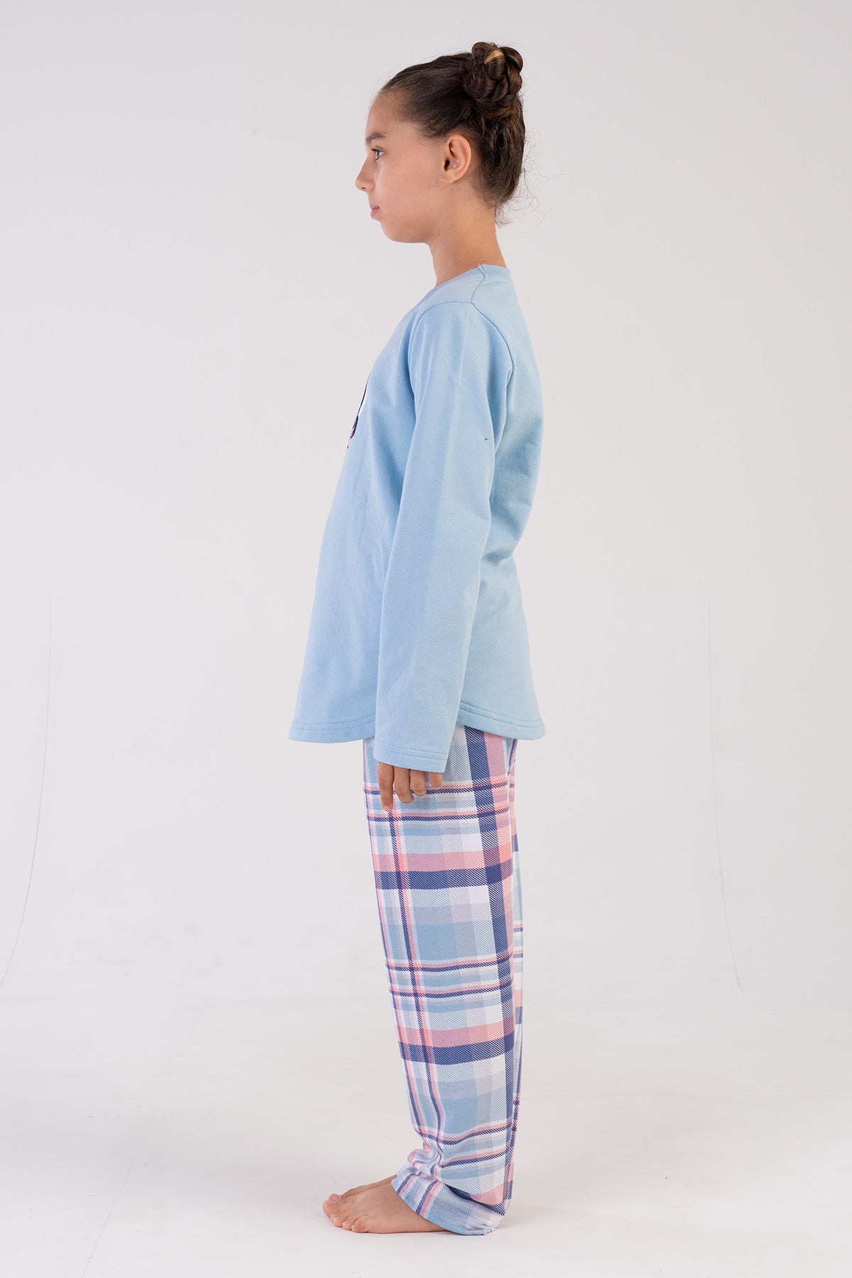 KIZ COCUK 2IPLIK O YAKA UZUN KOL ETEGI OVAL PIJAMA TAKIM(7-8/13-14)