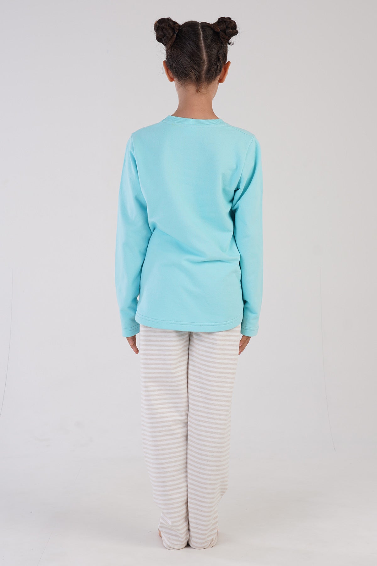 KIZ COCUK 2IPLIK O YAKA UZUN KOL ETEGI OVAL PIJAMA TAKIM(7-8/13-14)