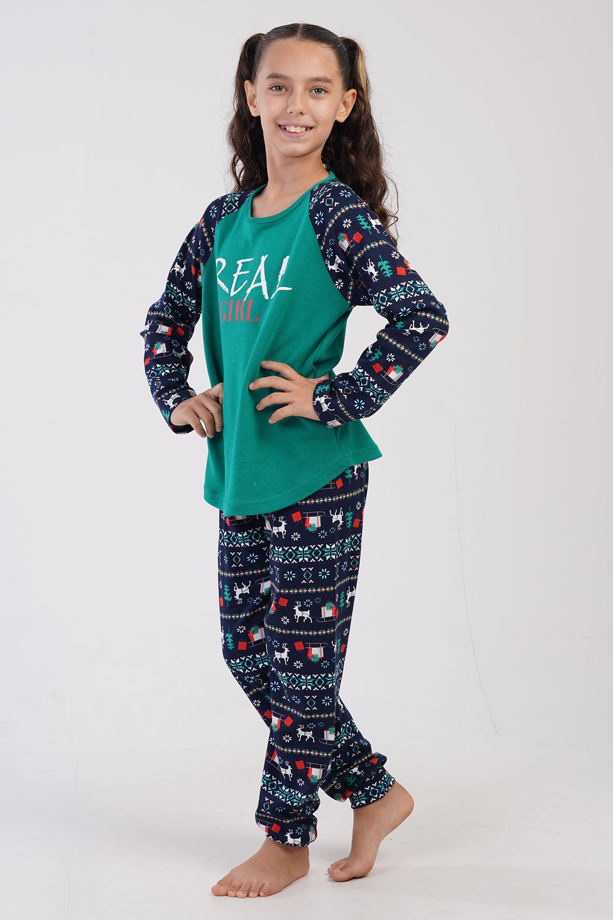 KIZ COCUK O.INTERLOK O YAKA REGLAN UZUN KOL ETEGI OVAL MANSETLI PIJAMA TAKIM(9-10/15-16)