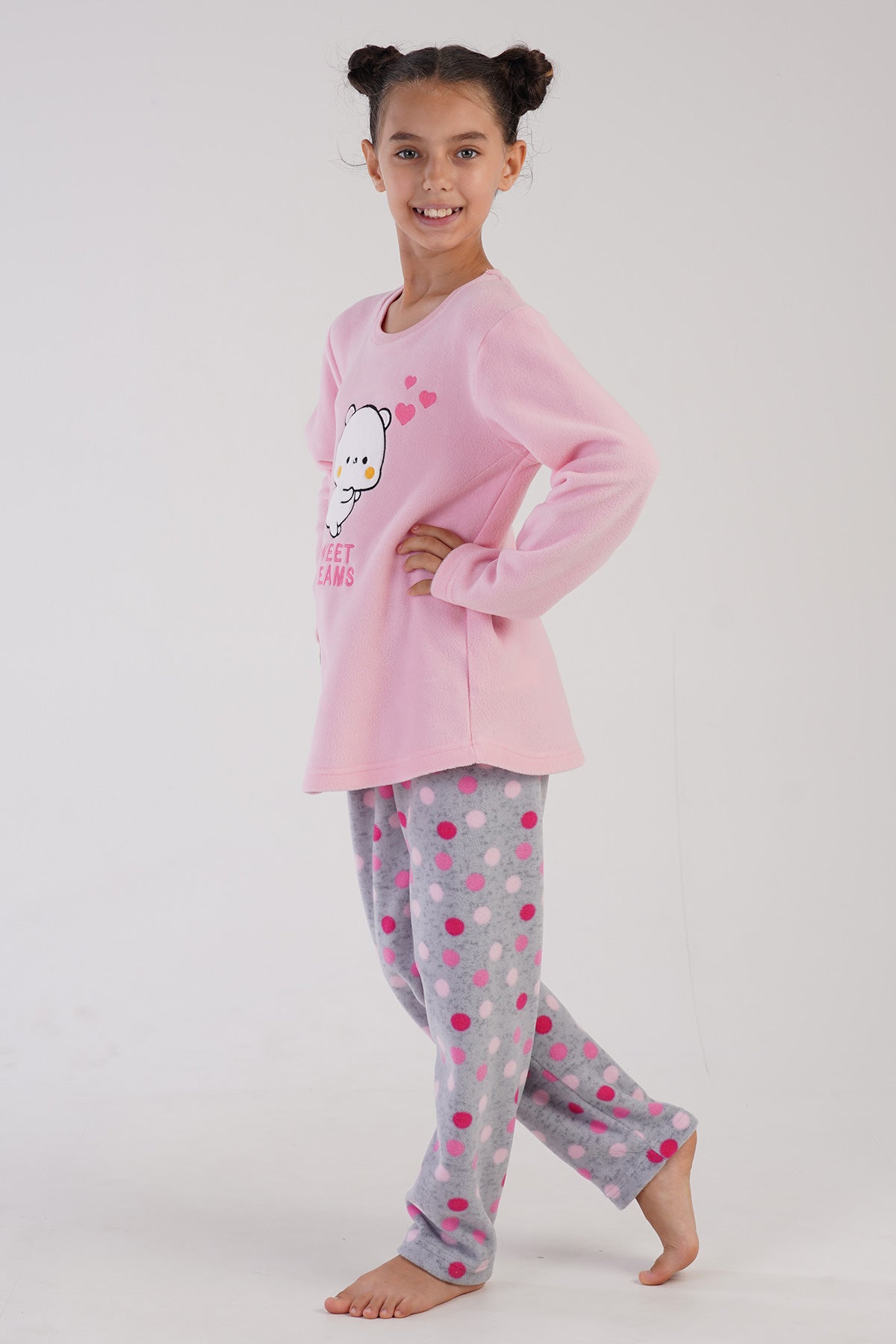 Kids' Fleece Colorful Polka Dot Pyjama Set