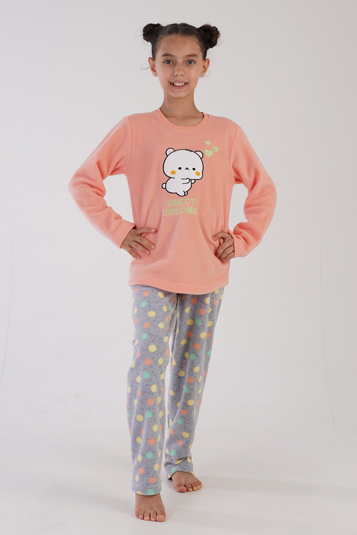 Kids' Fleece Colorful Polka Dot Pyjama Set