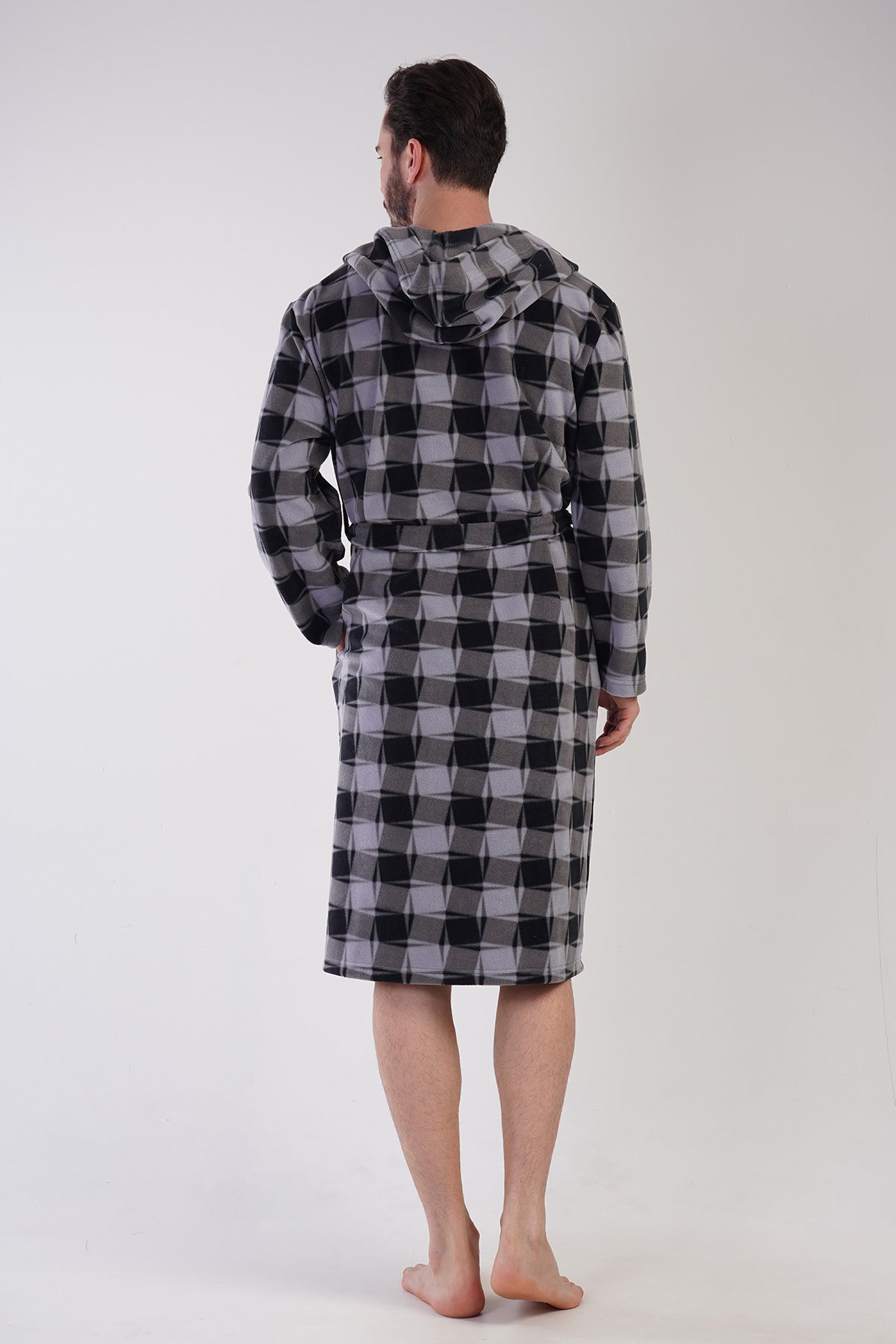 Man Fleece Gray Plaid Dressing Gown