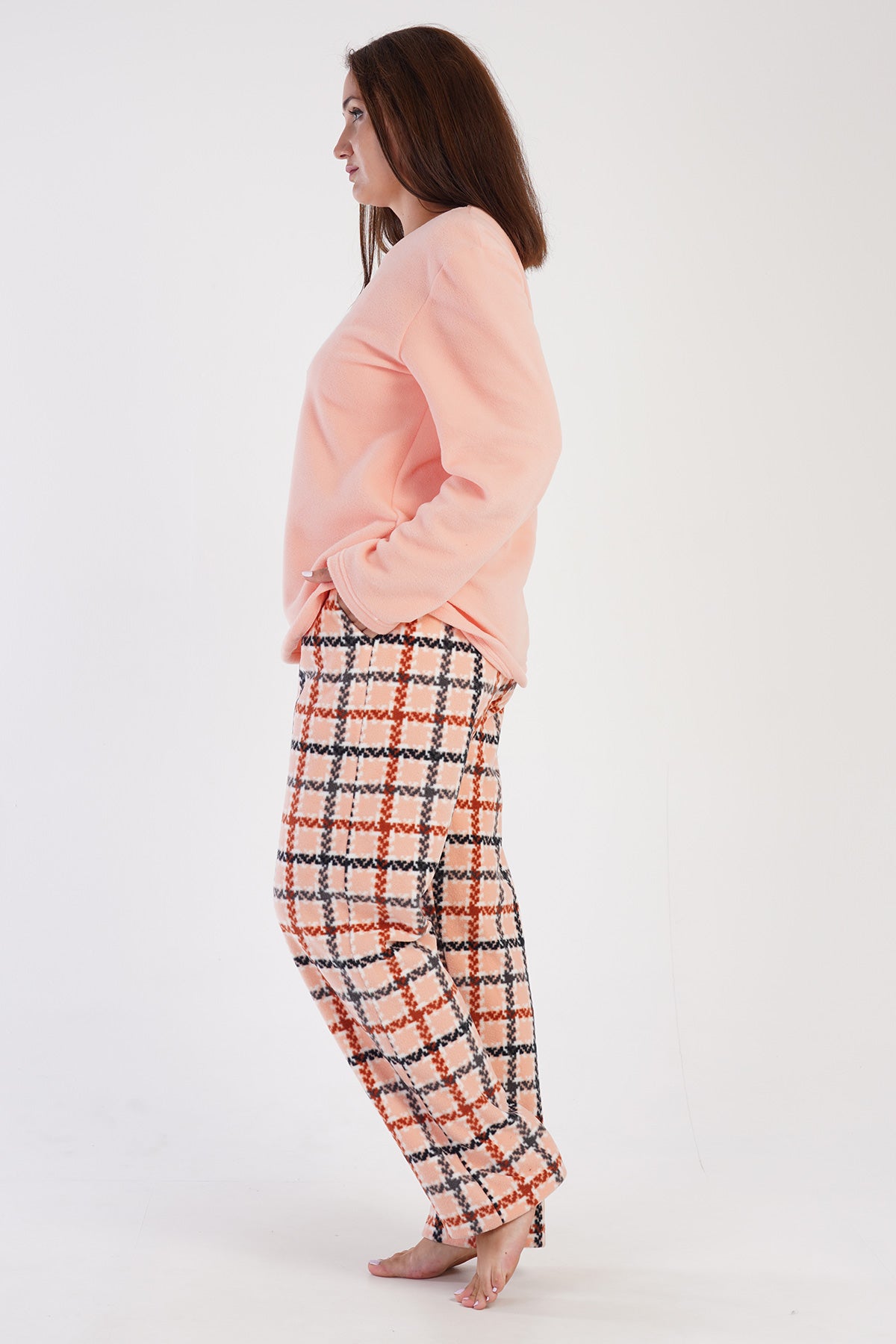 KADIN POLAR XXL O YAKA UZUN KOL ETEGI OVAL CEPLI PIJAMA TAKIM